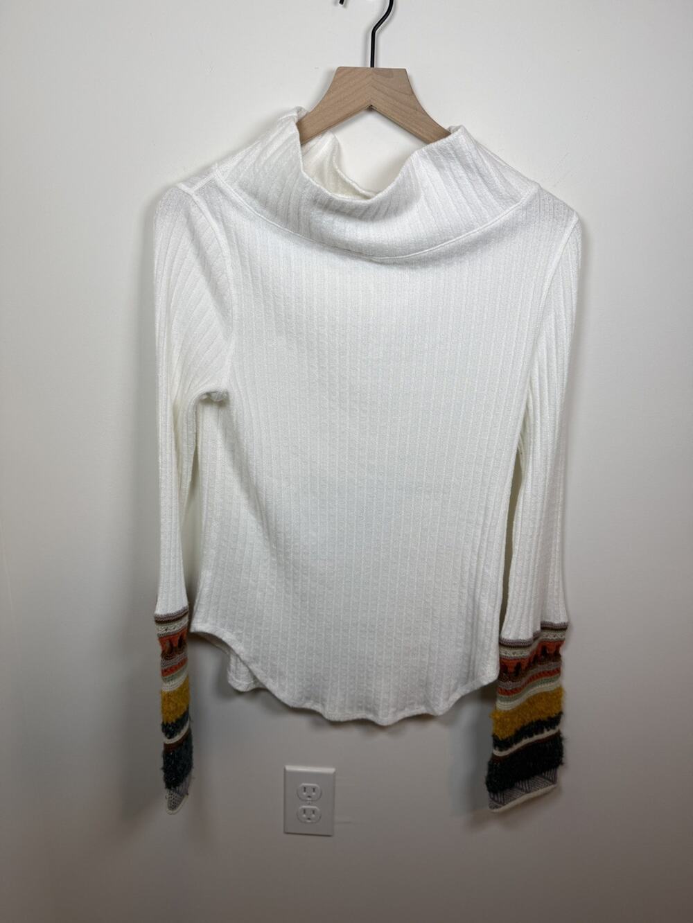 Free People Mixed-Up-Cuff Thermal Top Womens XL Ivory combo Boho Lagenlook